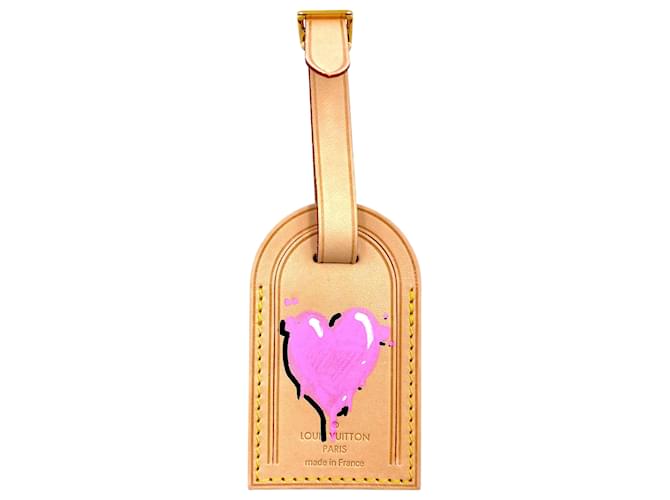 Louis Vuitton luggage tag with pink heart Yellow Leather  ref.522298