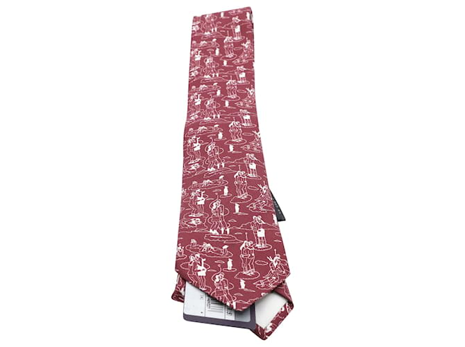 Cravate Prada Imprimée en Soie Rouge  ref.522328