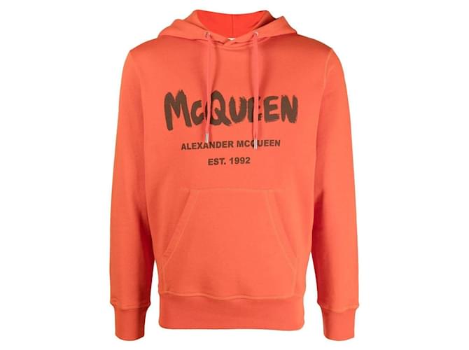 Alexander McQueen - Hoodie with printed logo Orange Cotton  ref.522333