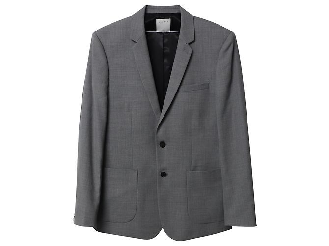 Sandro Single Breasted Blazer in Grey Wool