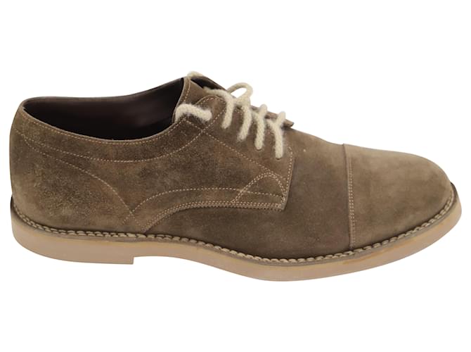 Brunello Cucinelli Cap-Toe Lace-Up Shoes in Olive Suede Green Olive green  ref.522340