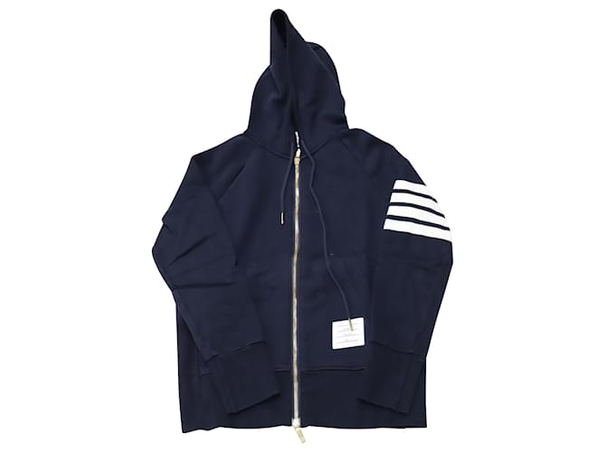 Thom Browne - Navy Loopback Jersey Knit Engineered 4-Bar Zip-Up Hoodie