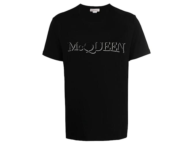 Alexander McQueen - Camiseta negra con logo bordado Negro Algodón  ref.522345