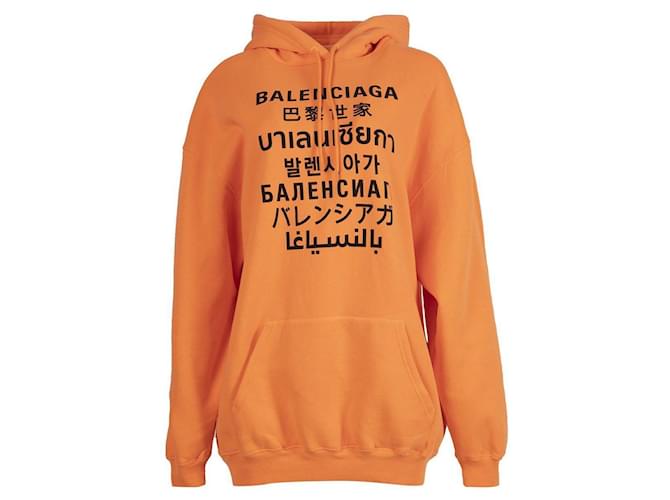 Balenciaga - Orange hooded hoodie with logo Cotton  ref.522346