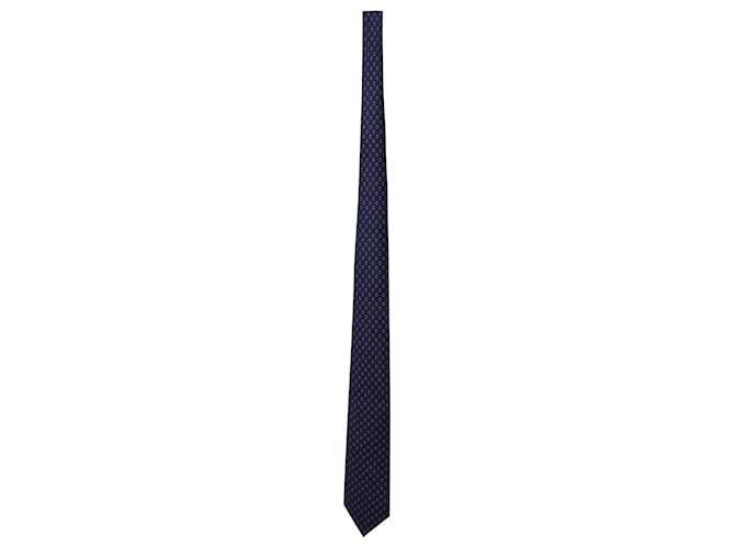 Hermès Hermes Le Pied a L'Etrier Krawatte aus blauer Seide  ref.522362