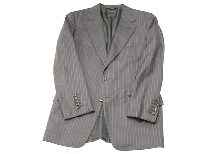 Tom Ford Striped Suit Coat in Grey Wool  ref.522366