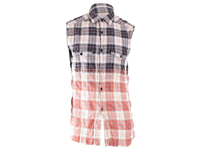 Saint Laurent Distressed Check-Print Sleeveless Shirt in Multicolor Cotton Multiple colors  ref.522390