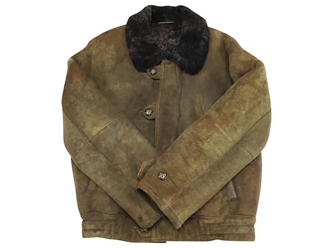 Giorgio Armani Vintage Shearling Jacket in Brown Leather  ref.522412