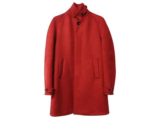 Manteau Burberry Prorsum à boutonnage simple en cachemire rouge Laine  ref.522447