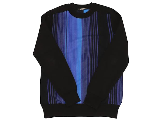 Balmain Tonal Stripe Sweatshirt in Multicolor Cotton Multiple colors  ref.522484