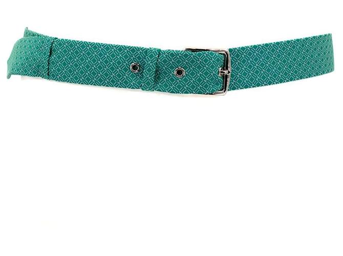 Cintos Hermès étrivière em seda com fivela prateada x2 Verde  ref.522490
