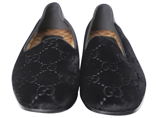 Gucci Monogram Print Loafers in Black Velvet ref.522508 - Joli Closet