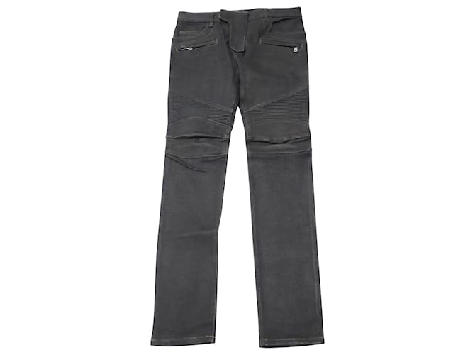 Balmain Moto Biker Dark Wash Jeans in Navy Cotton Navy blue  ref.522555