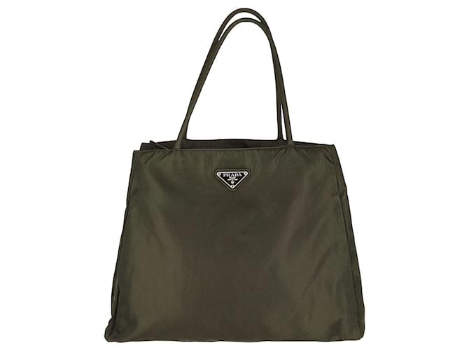 Prada Vela handbag in dark green nylon Cloth  ref.522556