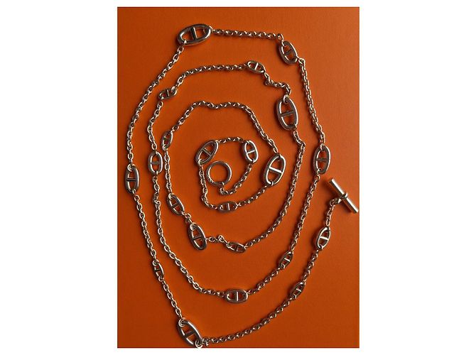 Hermès baile alegre 160 cm Collar largo de plata de ley Hardware de plata