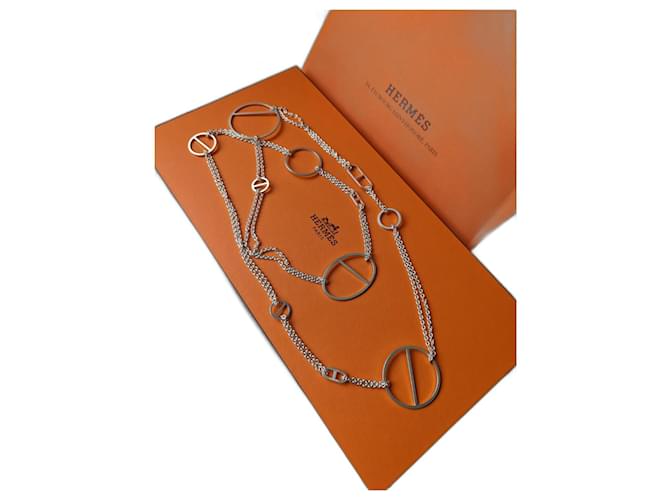 Hermès Colar Longo de Prata Ever Chaine D'Ancre Enchainee 925 Caixa Hardware prateado  ref.522574