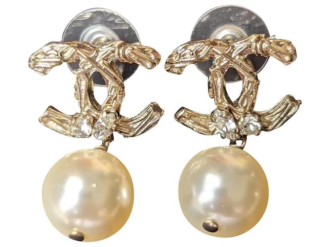 Chanel CC B15V logo crystal pearl drop classic large earrings in
