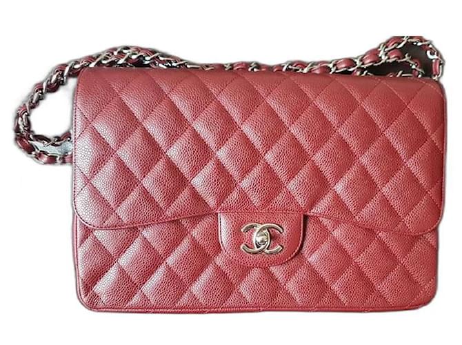 Chanel Timeless Classic Jumbo Bag Dark red Leather  ref.522924