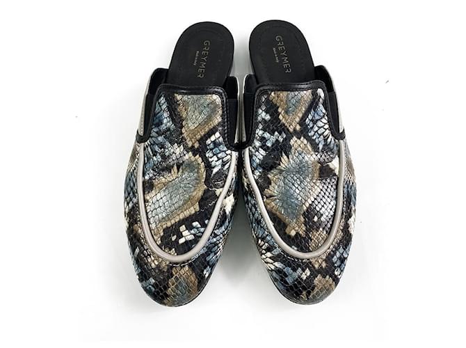 Autre Marque Grey Mer Greymer Blue Brown Snake Pattern Leather Mules Slip on Shoes size 41 Multiple colors  ref.523058