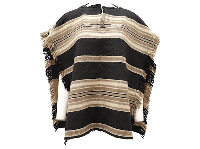 Isabel Marant Hollis Fringe-Trimmed Striped Poncho in Multicolor Wool Python print  ref.523311