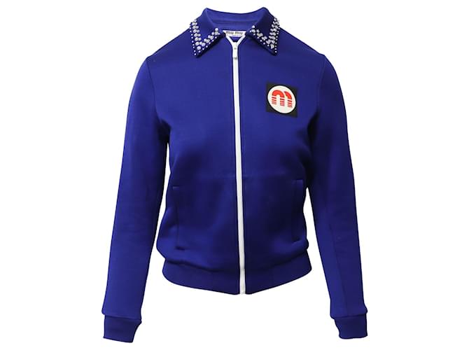 Miu Miu Blue Cotton Jacket With Embroidered Logo