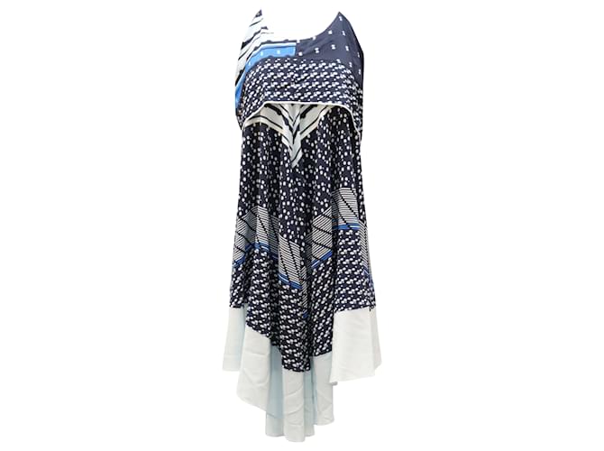 Jonathan Simkhai Asymmetric Printed Dress in Blue Silk  ref.523361