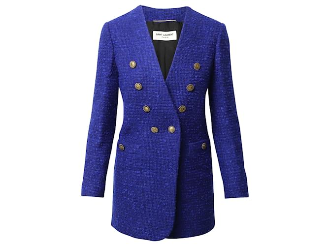 Saint Laurent Tweed Blazer in Blue Wool  ref.523371