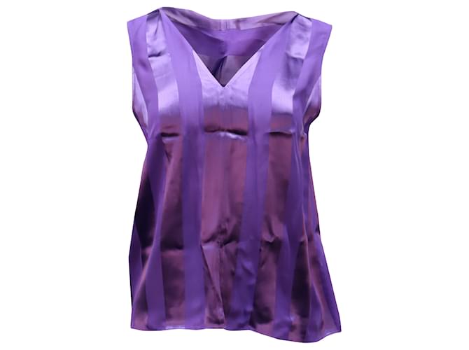 Blusa tipo túnica sin mangas con paneles y cuello anudado en seda violeta de Alice + Olivia Gwenda Púrpura  ref.523375