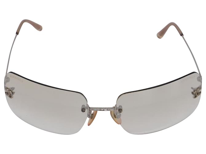 Chanel 4017-D Occhiali da sole senza montatura in metallo grigio brunastro Marrone  ref.523390