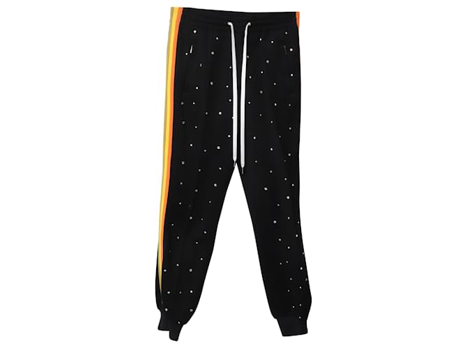 Miu Miu Embellished Crystal Track Pants in Black Cotton ref.523402