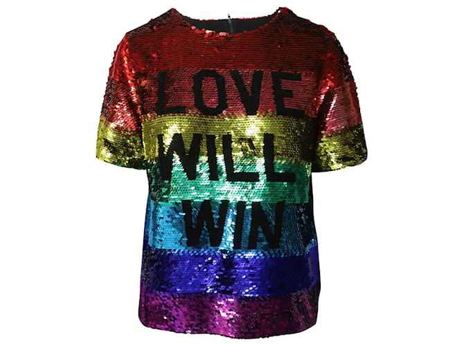 Autre Marque Top Ashish Rainbow 'Love Will Win' in paillettes multicolori Multicolore  ref.523420