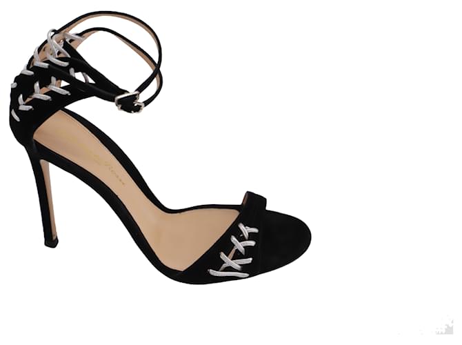 Gianvito Rossi Metallic Lace-Up Sandals in Black Suede  ref.523434