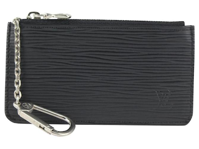 Louis Vuitton Bolsa de chaves preta Epi couro Noir Pochette Cles Silver 0LV29S Prata  ref.523454