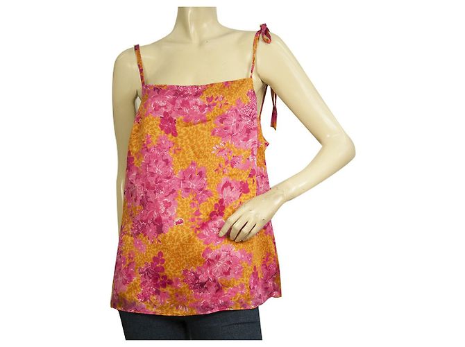 Ted Baker Fuchsia Mustard Floral Camisole Blouse Top - Taille 3 Multicolore