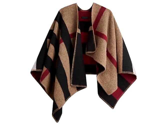 Poncho cape Burberry check wool and kosher blanket Beige  ref.523467