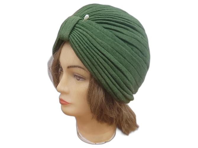 Autre Marque Vintage grüne Turban-Kappe Bandeau-Hut Baumwolle Wolle  ref.523664