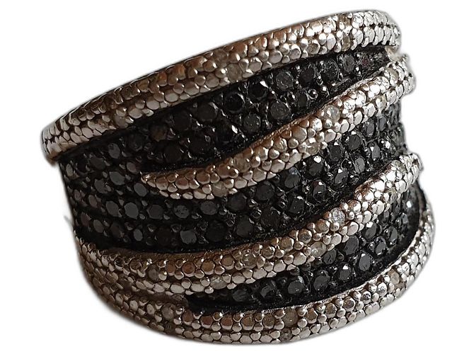 Autre Marque Anello in argento e diamanti t 52 Nero