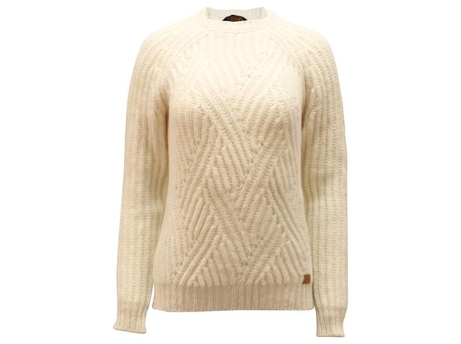 Tod's Cable Knit Sweater in Cream Wool White  ref.523960