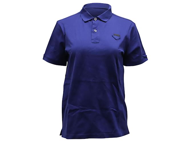 Prada Pique Polo Shirt in Blue Cotton  ref.523970