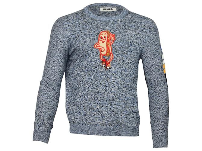 Kenzo Paradise Hotdog-Patch Sweater in Blue Cotton  ref.523983
