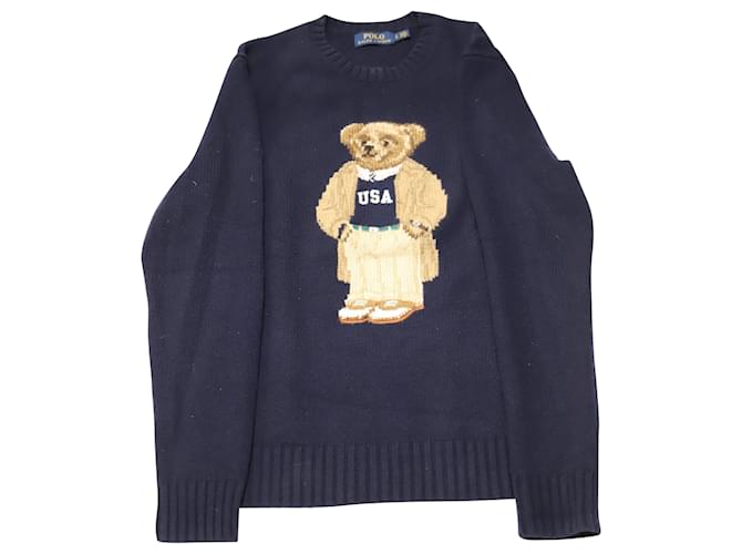 Madurar líquido extremadamente Suéter Polo Ralph Lauren Bear en lana azul marino ref.523986 - Joli Closet