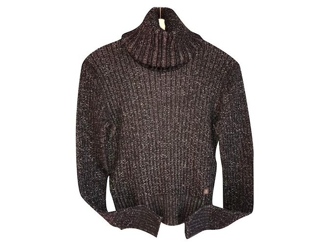 Maglione a collo alto Chanel nero in lana 