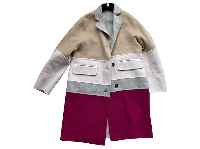 Max Mara Wool Colorblock Coat Camel Pink Burgundy Multiple colors