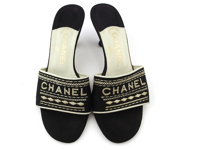 Chanel Mules Black White