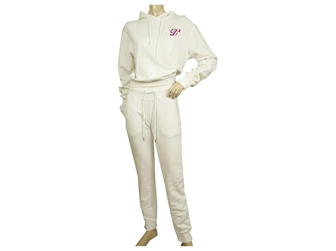 Dsquared2 Sweat à capuche en coton blanc Top Sweat Pants Sport Lounge Set taille XS  ref.524521