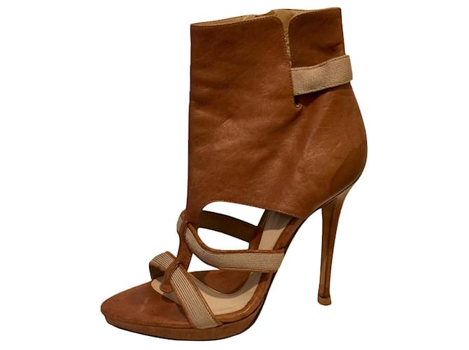 Herve Leger sexy high heels with cut outs Brown Leather  ref.524612