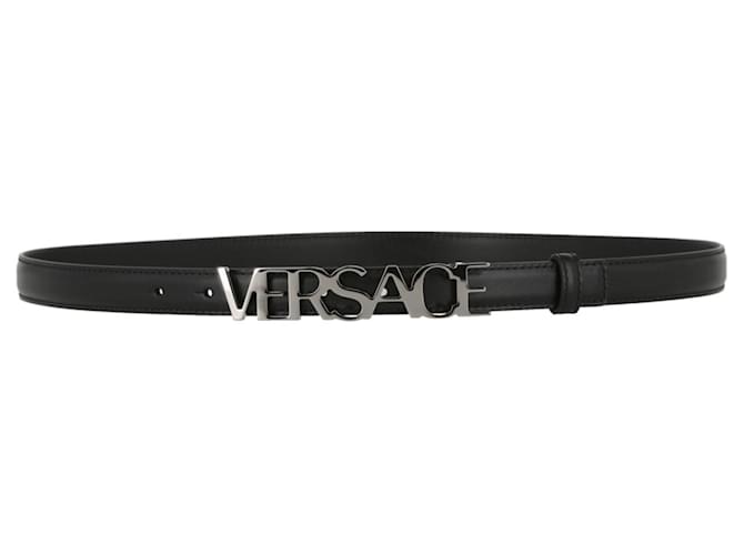 Ceinture en cuir à logo Versace Veau façon poulain Noir  ref.524620