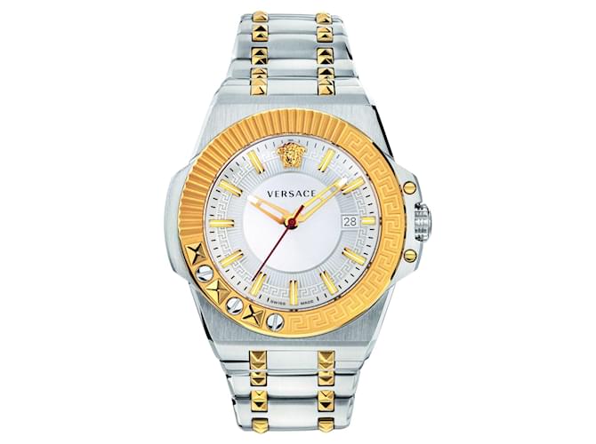 Versace Armbanduhr mit Kettenreaktion Golden Metallisch  ref.524713
