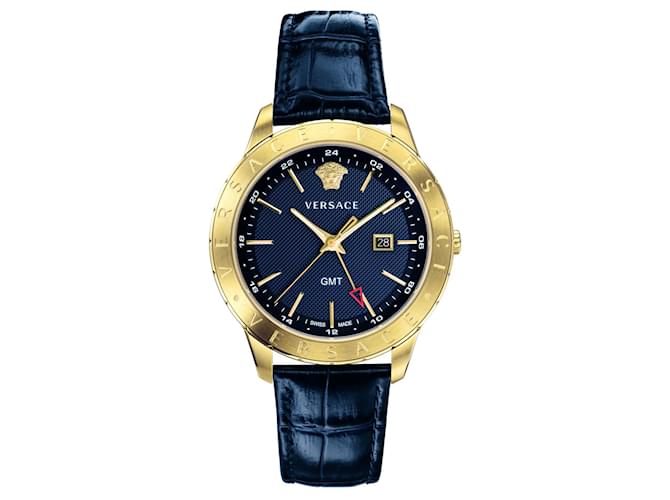 Versace Relógio de couro Univers Dourado Metálico  ref.524741