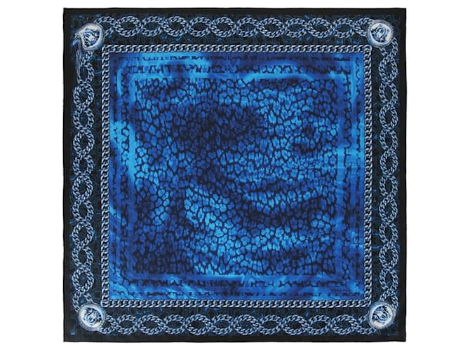Versace Leopard and Rope Print Silk Scarf Blue  ref.524760